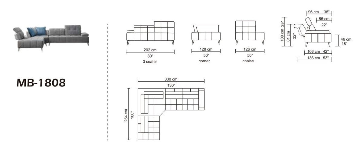 Gray Polyester Modular L Shaped Three Piece Corner Sectional
