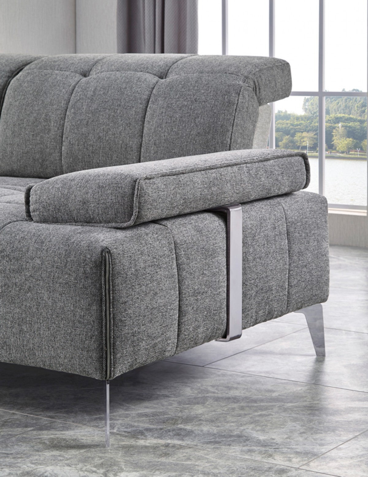Gray Polyester Modular L Shaped Three Piece Corner Sectional
