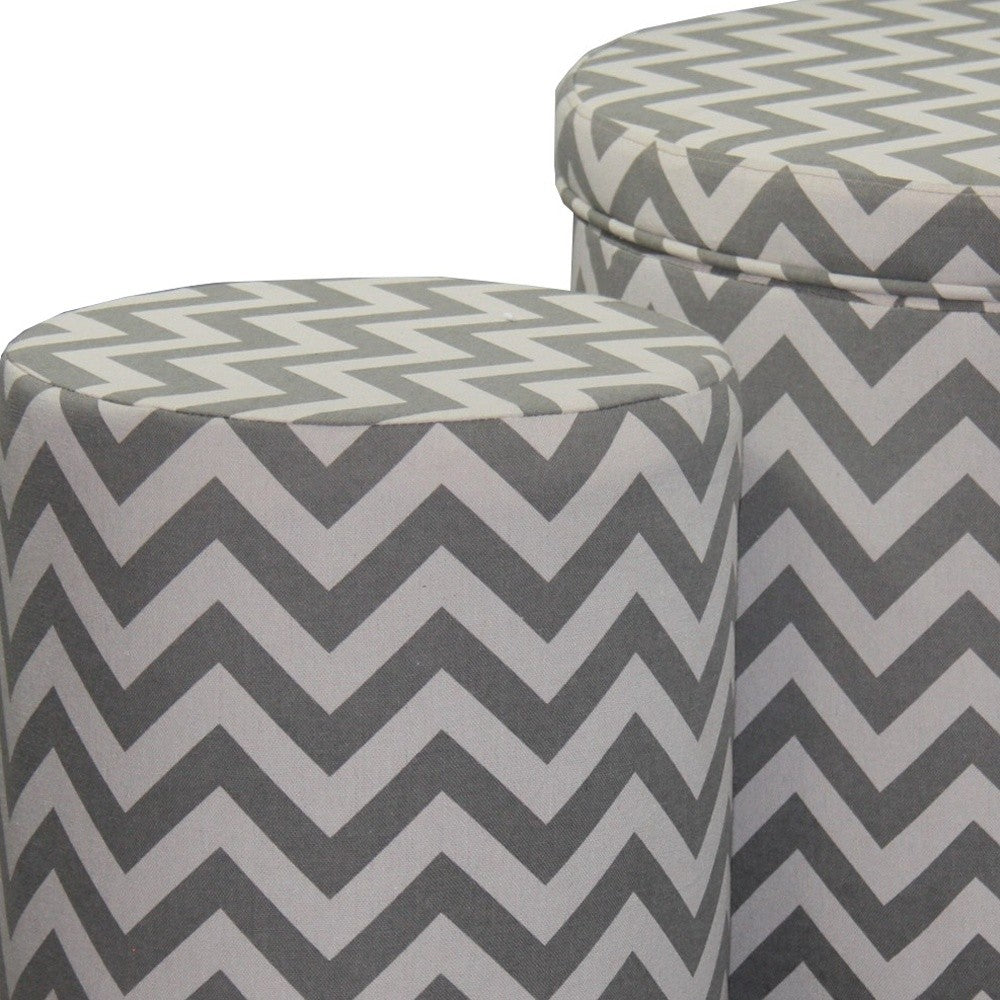 23" Gray Polyester Blend Round Geometric Footstool Ottoman