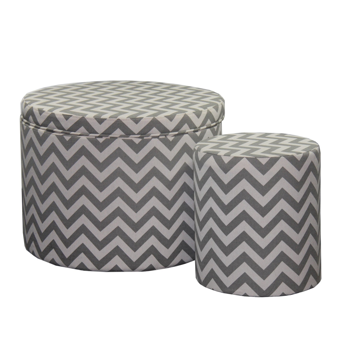 23" Gray Polyester Blend Round Geometric Footstool Ottoman