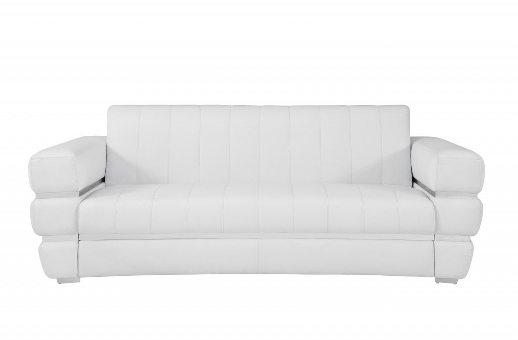 89" White And Silver Italian Leather Sofa