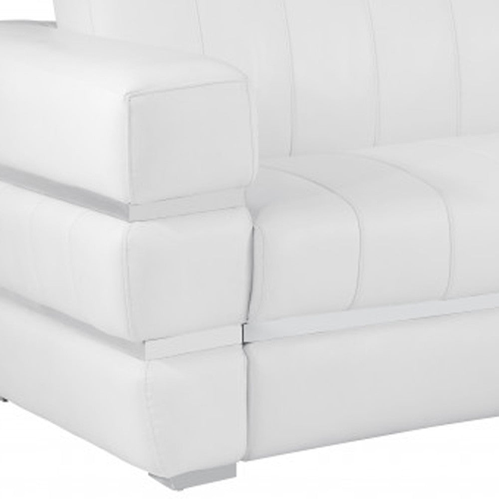 89" White And Silver Italian Leather Sofa