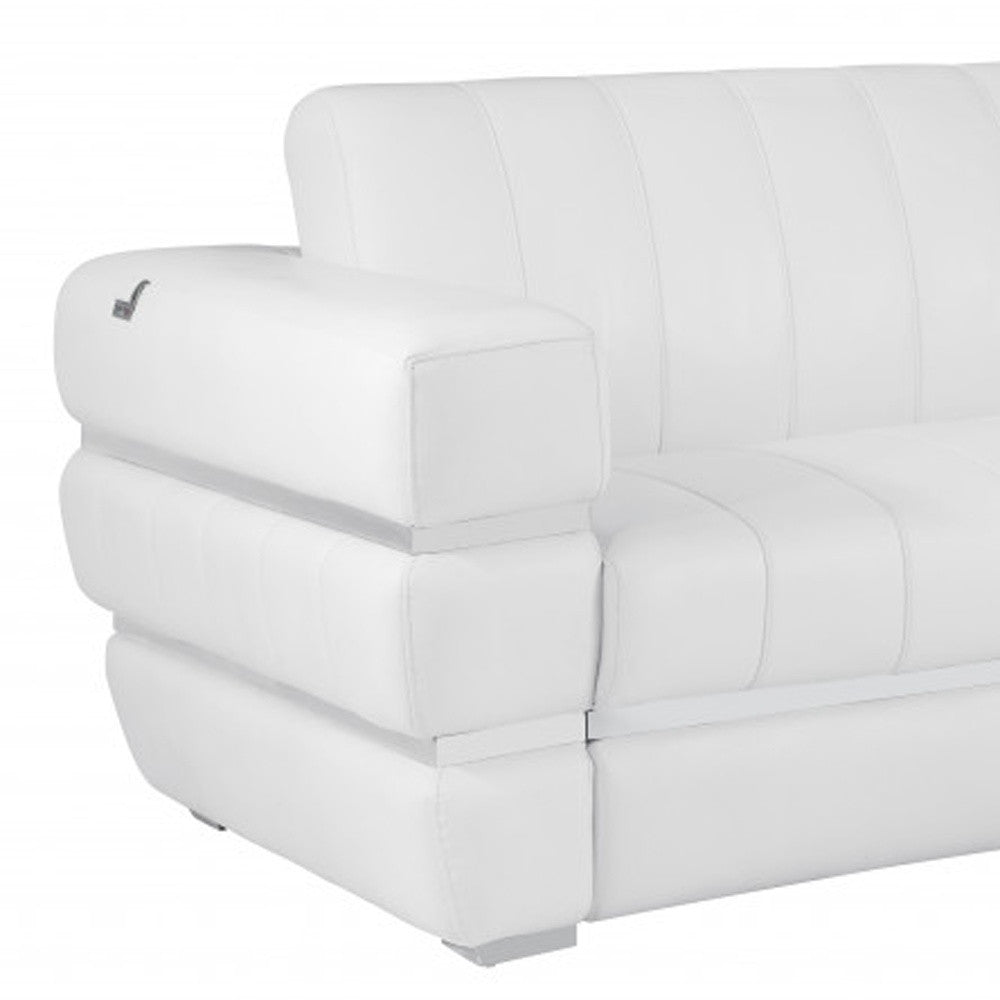 89" White And Silver Italian Leather Sofa