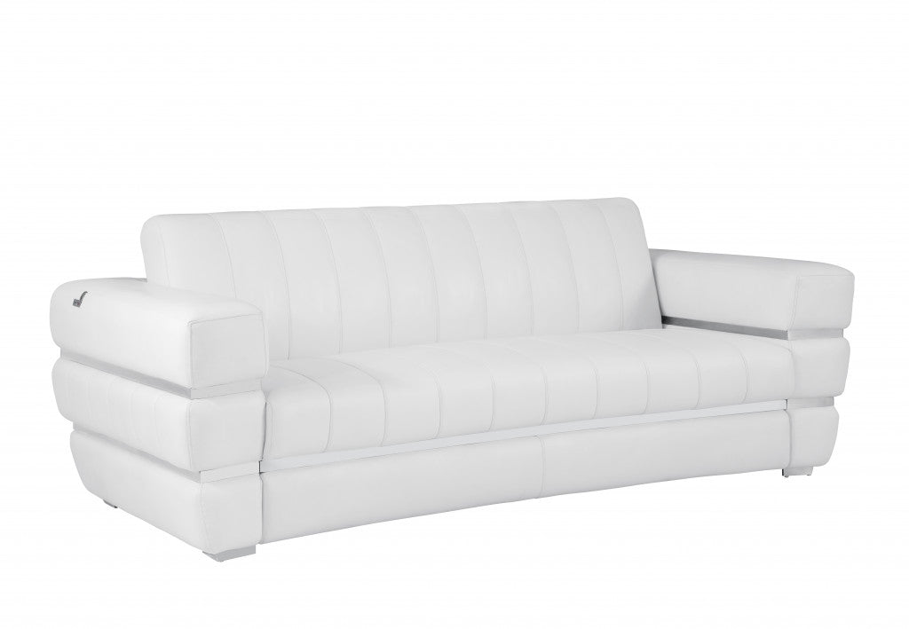 89" White And Silver Italian Leather Sofa