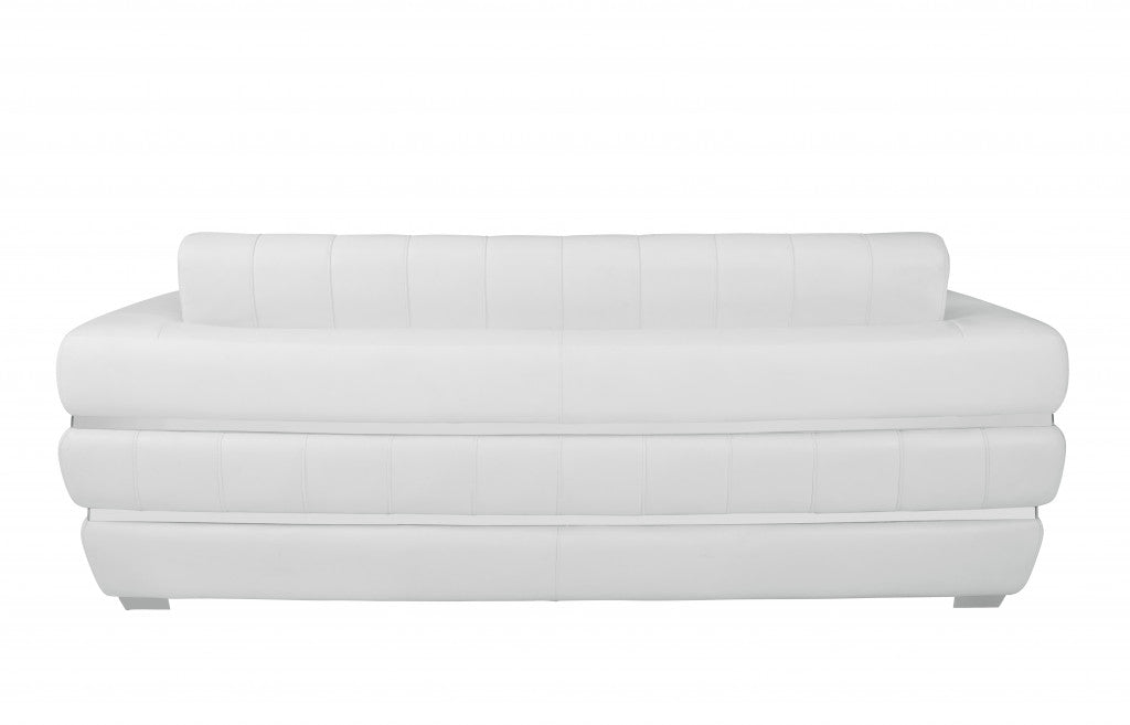 89" White And Silver Italian Leather Sofa