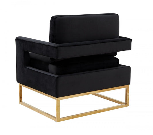 Stylish Black Velvet And Gold Steel Chair