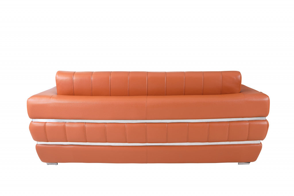 89" Camel And Silver Italian Leather Sofa