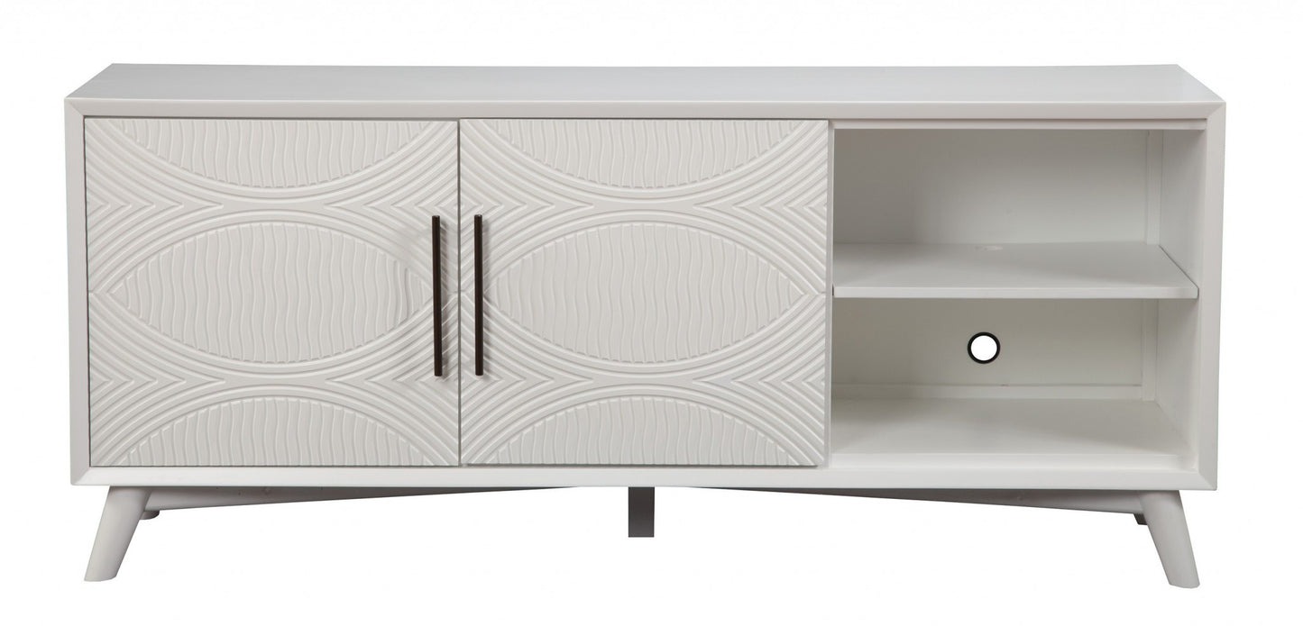 Stylish White Textured Mid Century Mod TV Console