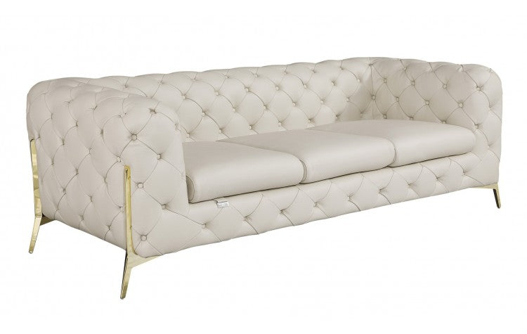 93" Beige And Silver Italian Leather Sofa