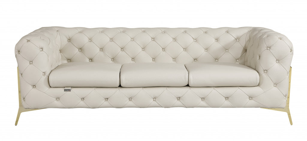 93" Beige And Silver Italian Leather Sofa