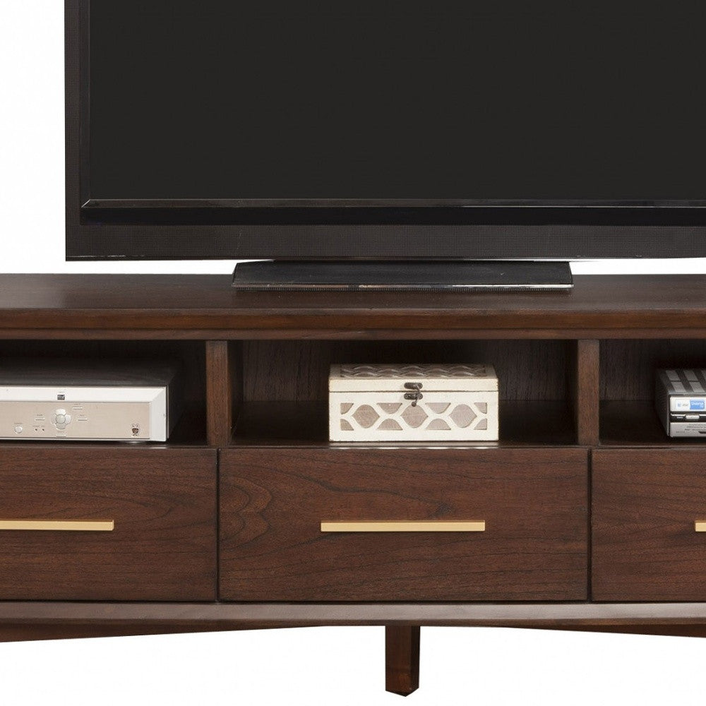 Walnut and Gold Mid Century Modern TV Console