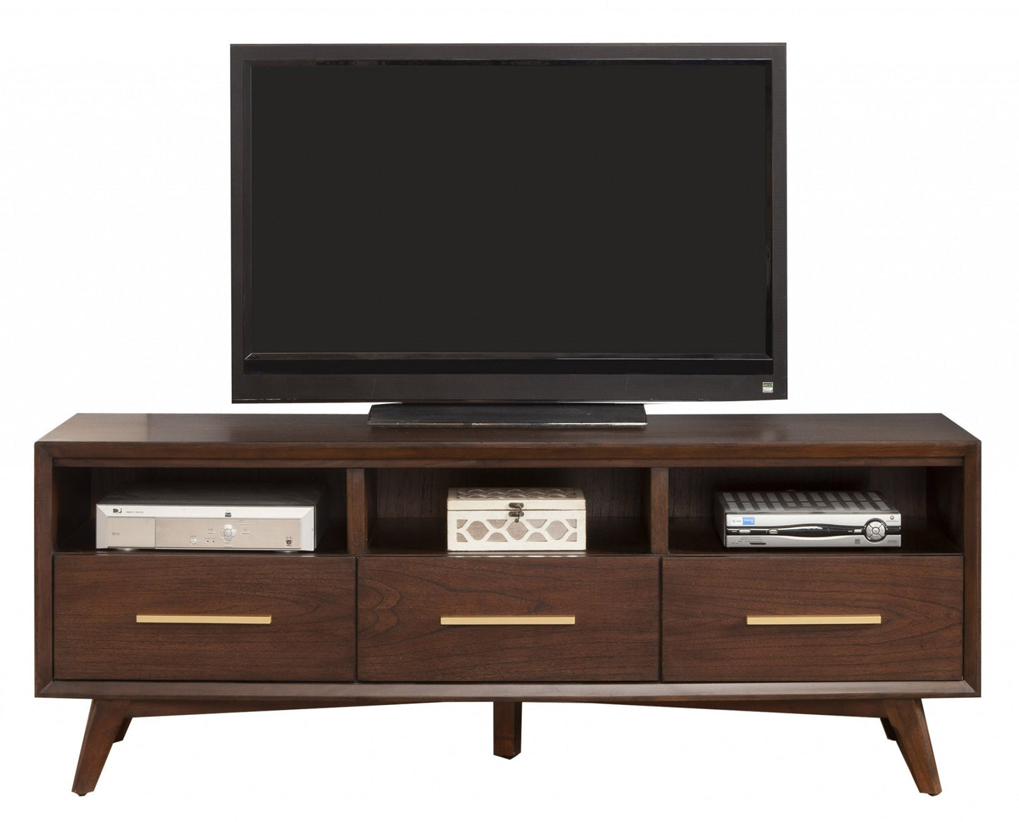 Walnut and Gold Mid Century Modern TV Console