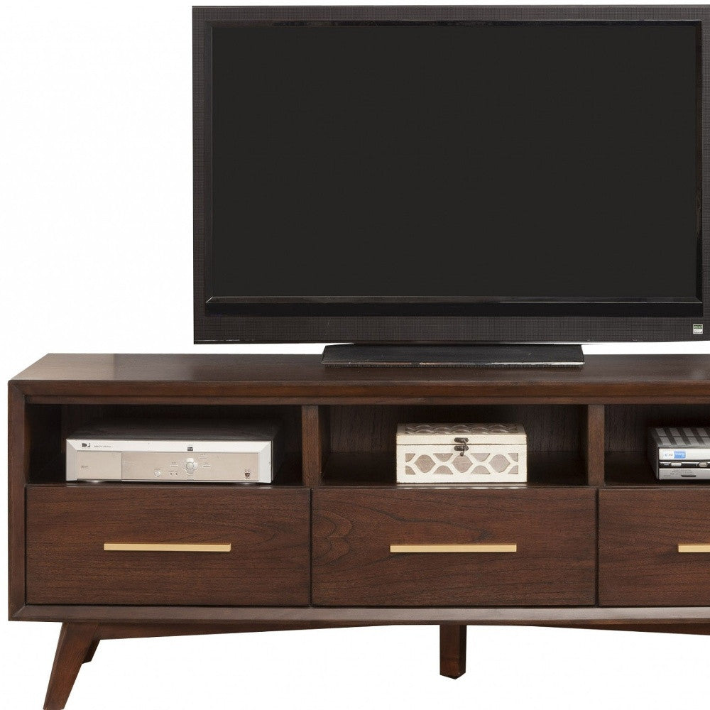 Walnut and Gold Mid Century Modern TV Console