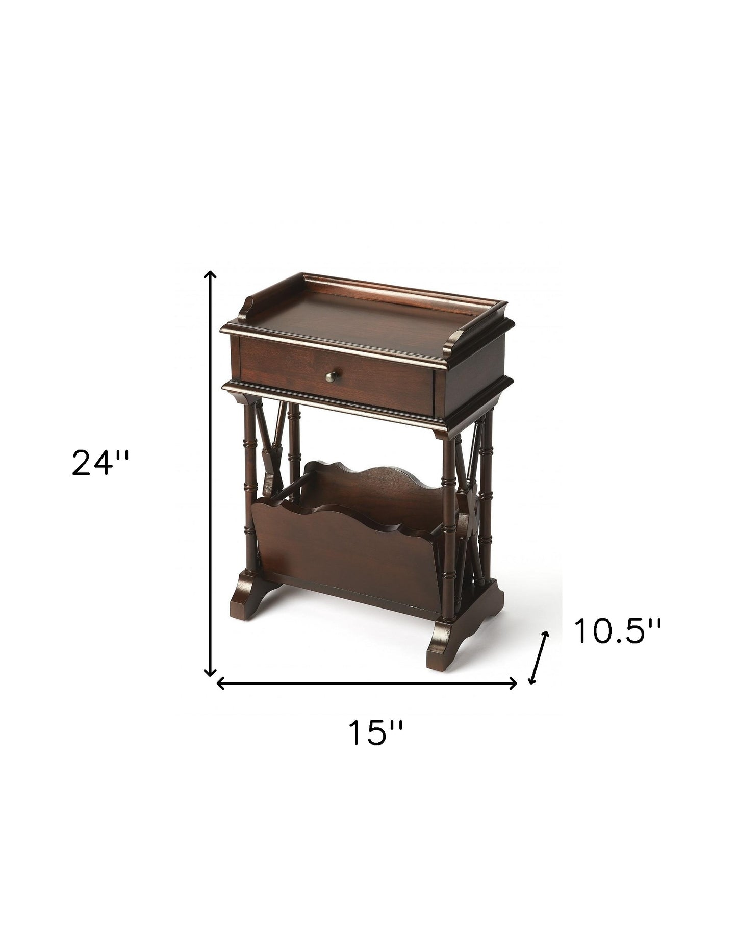 24" Dark Brown And Cherry Solid And Manufactured Wood Rectangular End Table With Drawer And Shelf