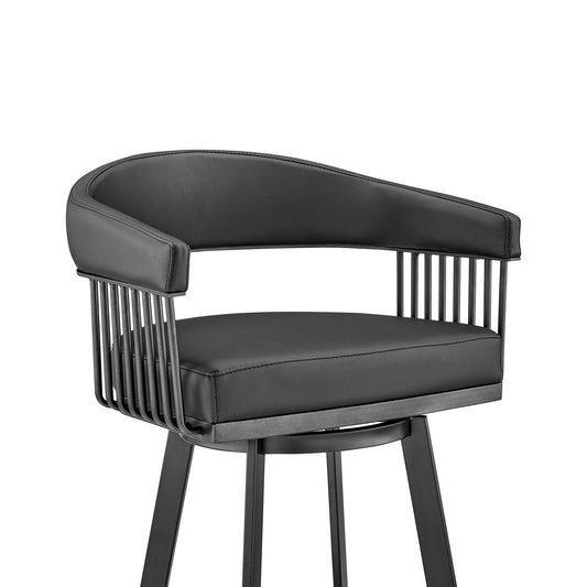 25" Black Iron Swivel Low Back Counter Height Bar Chair