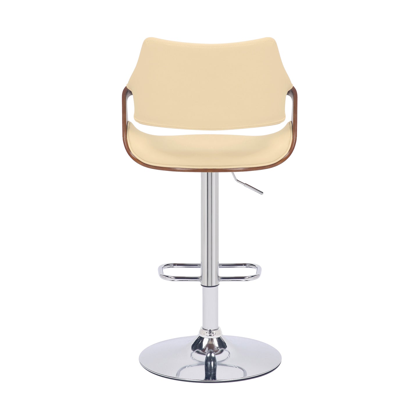 25" Cream And Silver Iron Swivel Adjustable Height Bar Chair