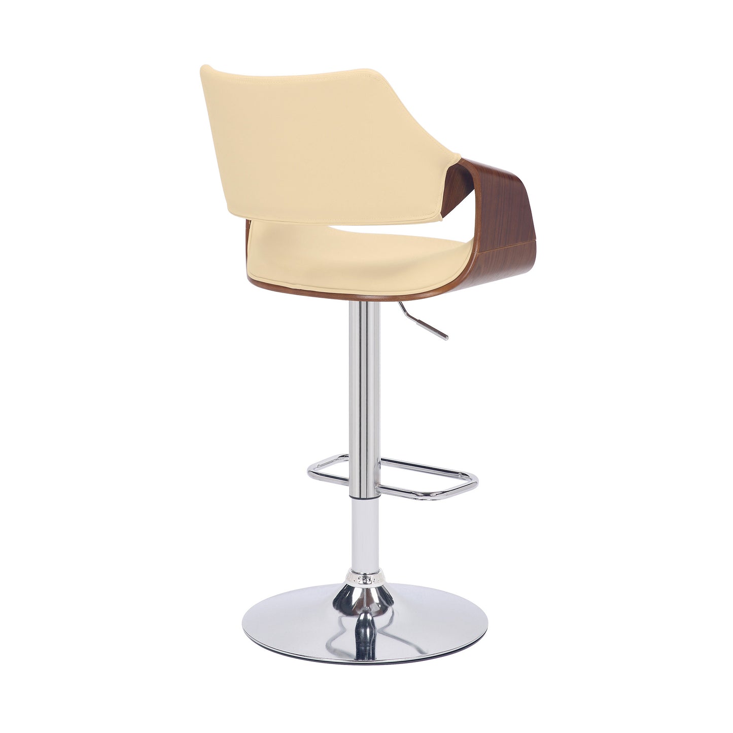 25" Cream And Silver Iron Swivel Adjustable Height Bar Chair