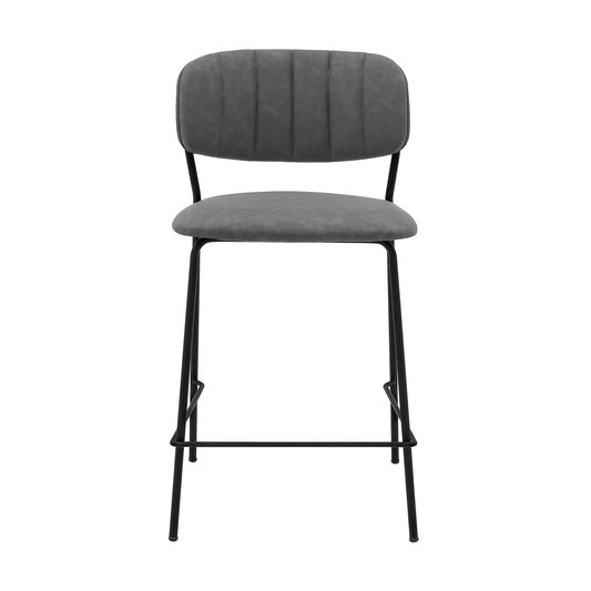 26" Gray And Black Iron Counter Height Bar Chair