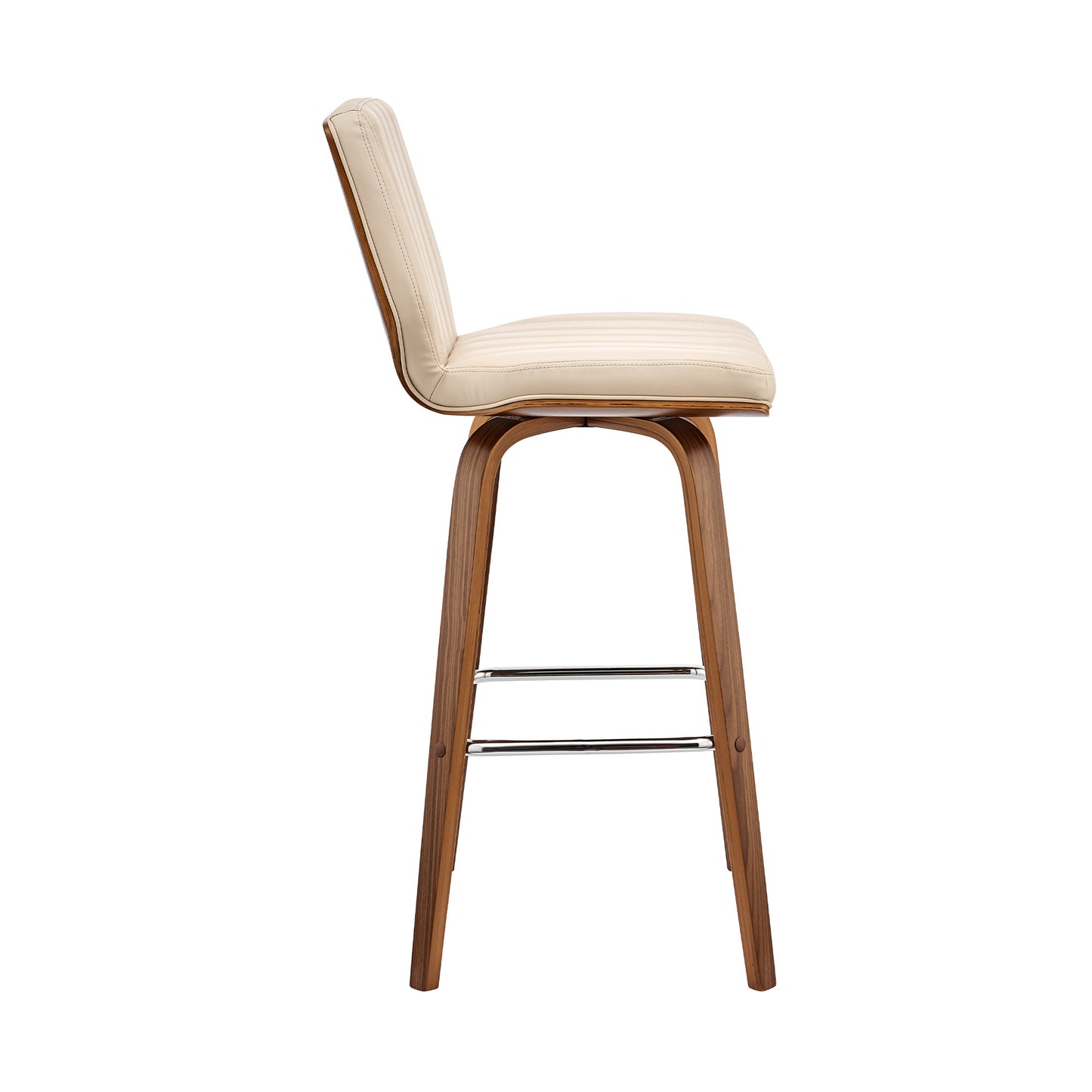 27" Cream And Brown Faux Leather And Solid + Manufactured Wood Swivel Counter Height Bar Chair