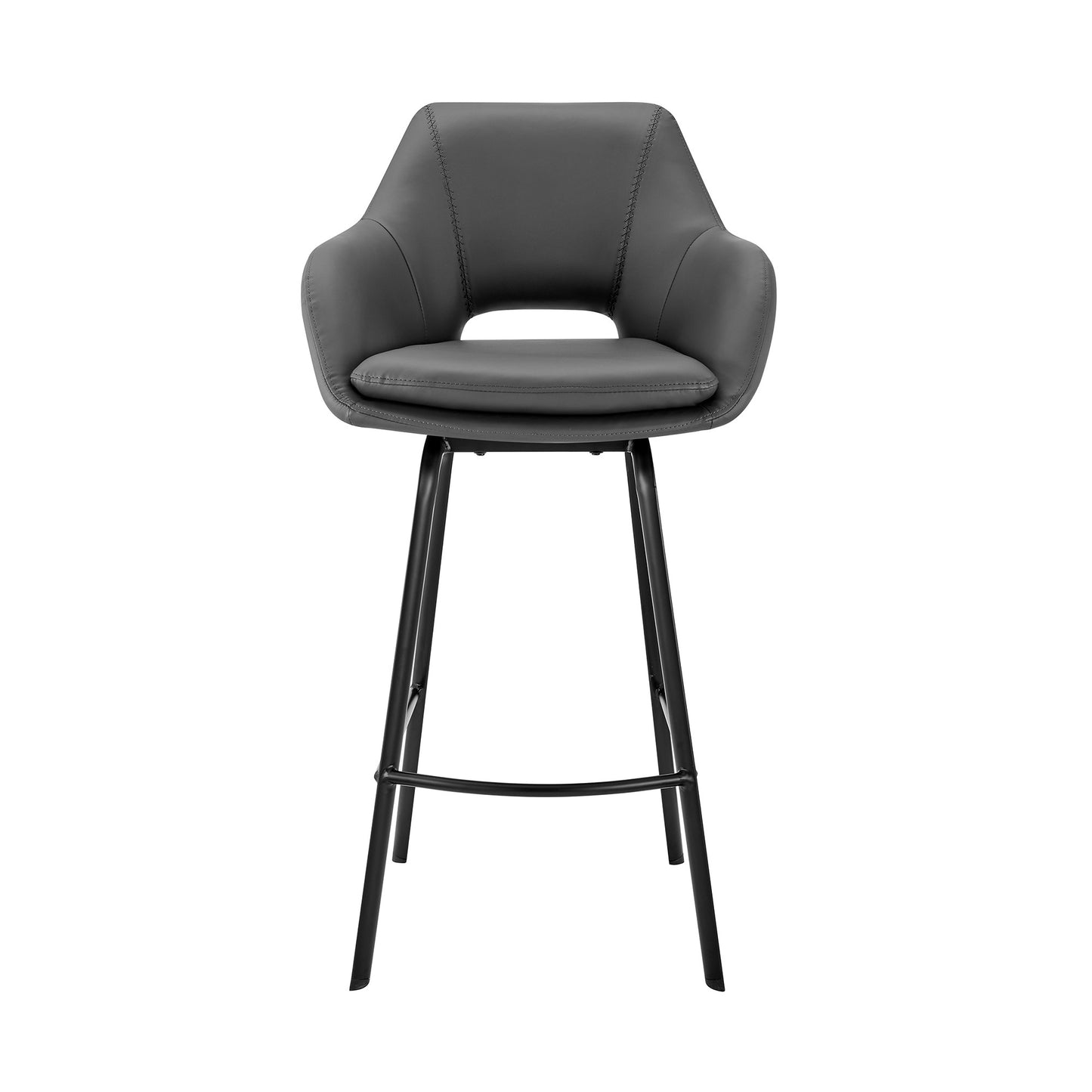 26" Gray And Black Iron Swivel Low Back Counter Height Bar Chair