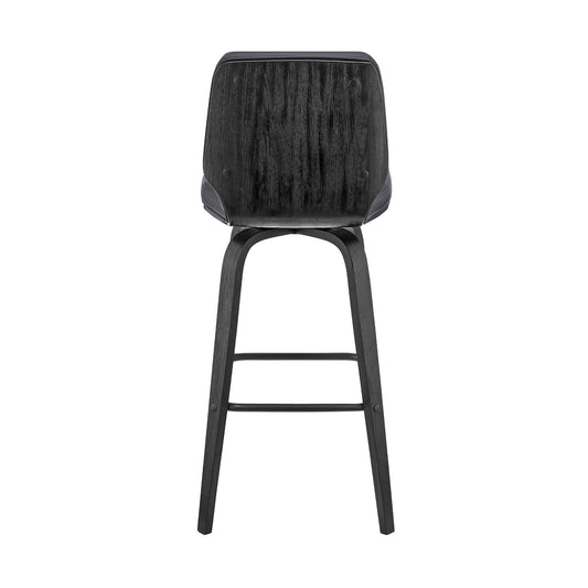 31" Gray And Black Faux Leather And Iron Swivel Bar Height Bar Chair