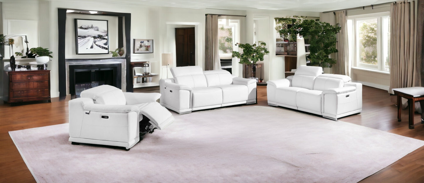 Three Piece Indoor White Italian Leather Six Person Seating Set