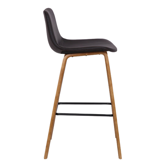 26" Brown Faux Leather And Solid Wood Low Back Counter Height Bar Chair