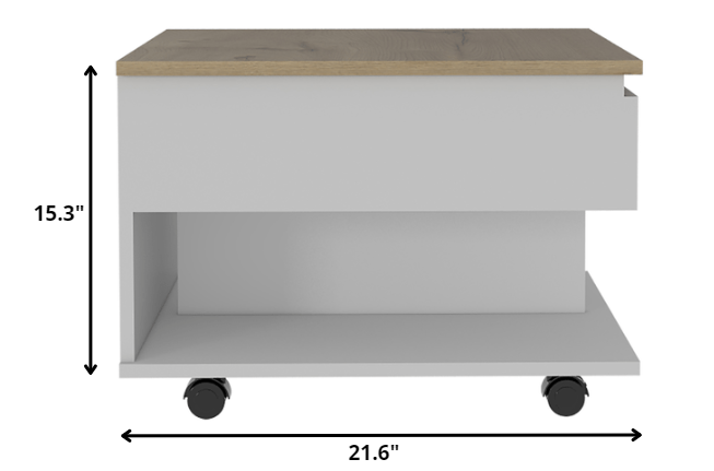 22" White And Light Oak Manufactured Wood Rectangular Coffee Table With Drawer