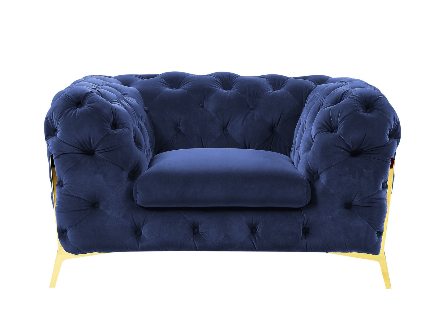 50" Blue Tufted Velvet And Gold Solid Color Lounge Chair