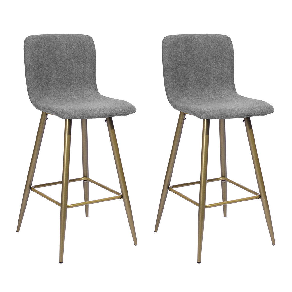 Set of Two 26" Gray And Gold Steel Counter Height Bar Chairs