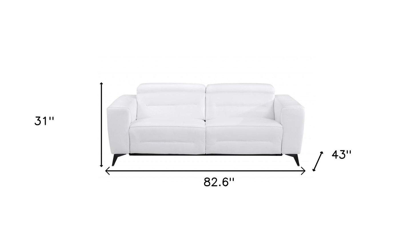 83" White And Silver Italian Leather USB Sofa