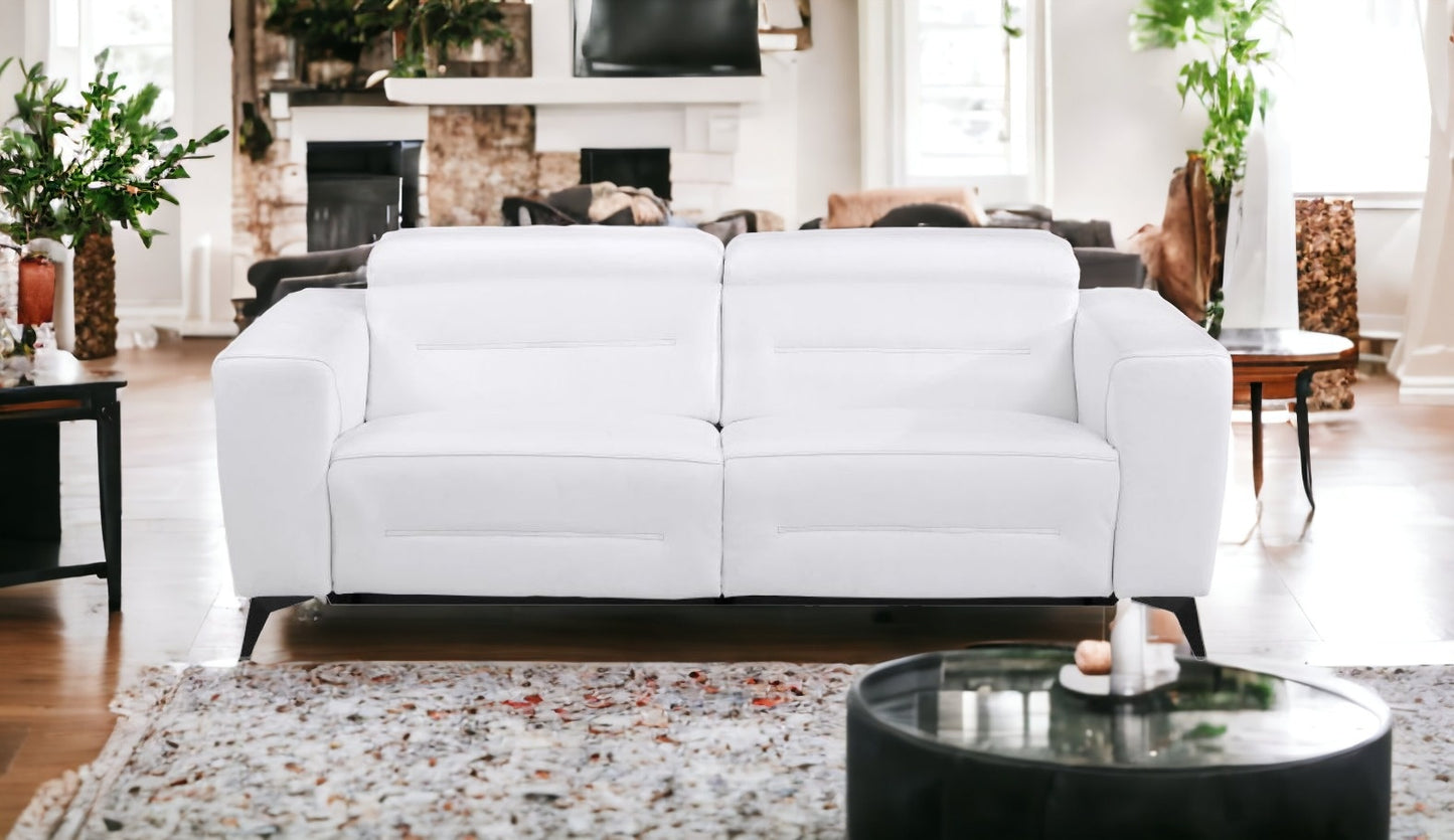 83" White And Silver Italian Leather USB Sofa