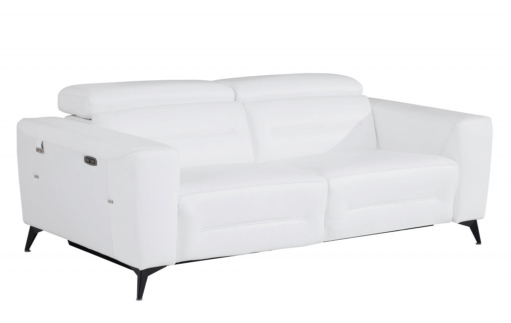 83" White And Silver Italian Leather USB Sofa