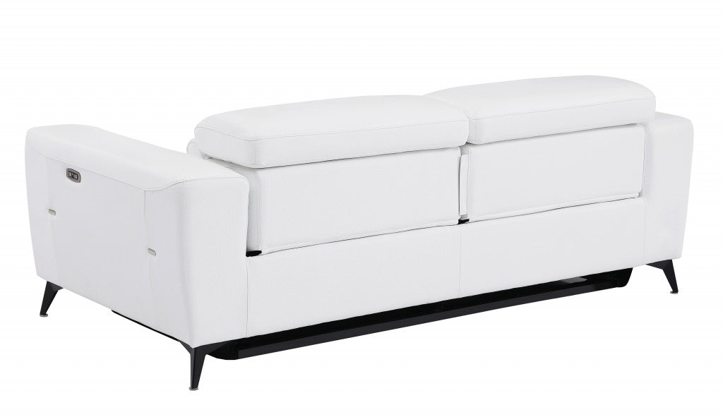 83" White And Silver Italian Leather USB Sofa