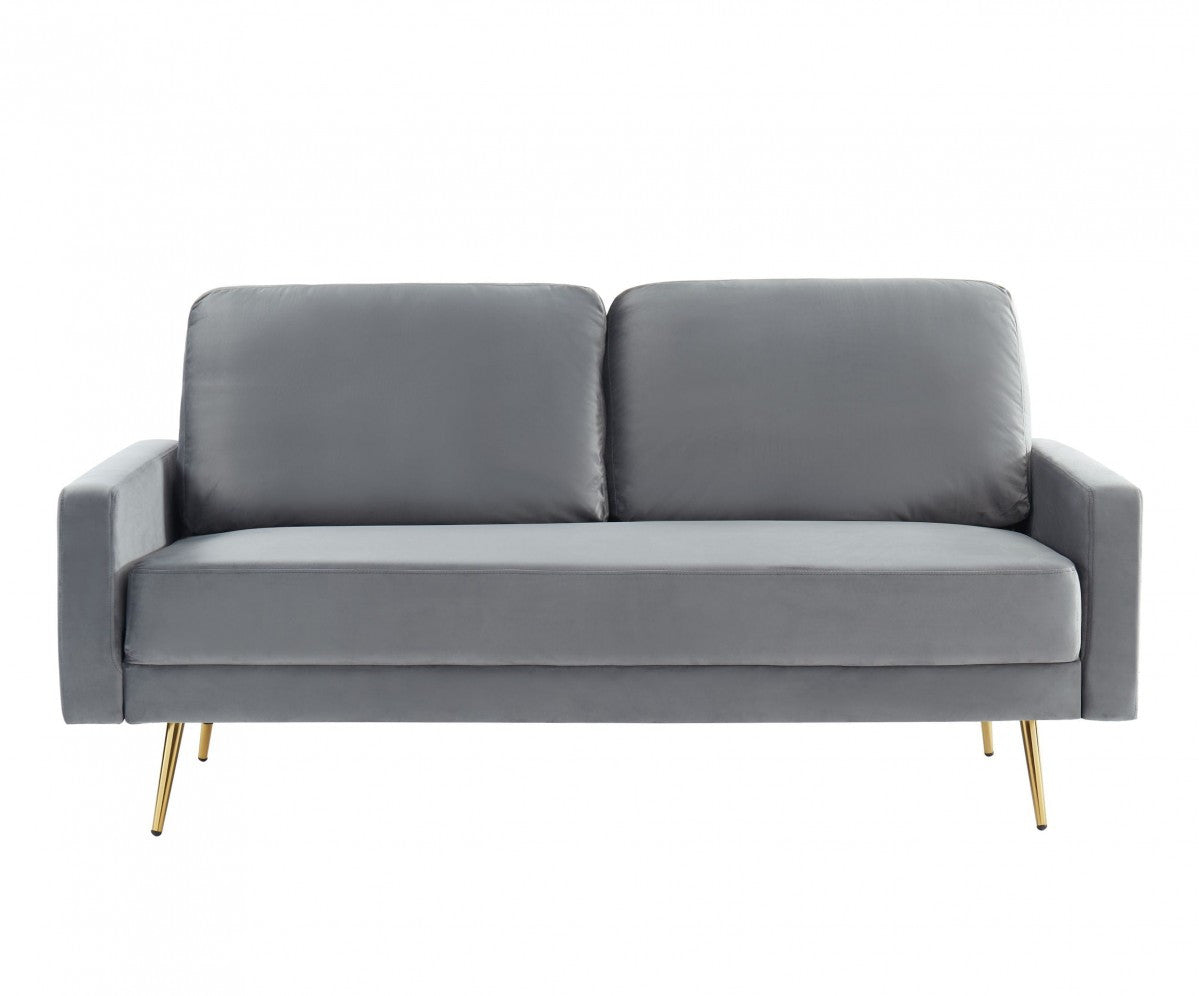 72" Grey Velvet And Brass Sofa