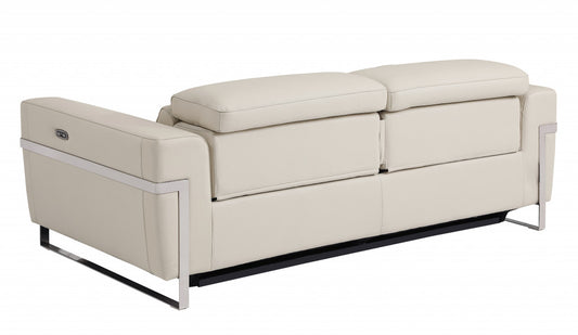 83" Beige And Silver Italian Leather USB Sofa