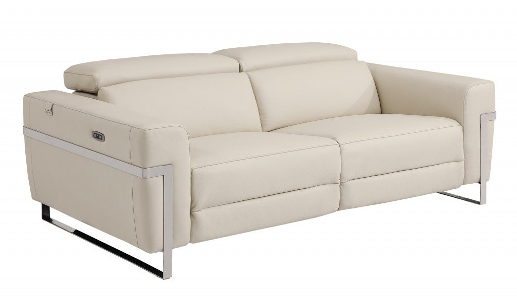 83" Beige And Silver Italian Leather USB Sofa