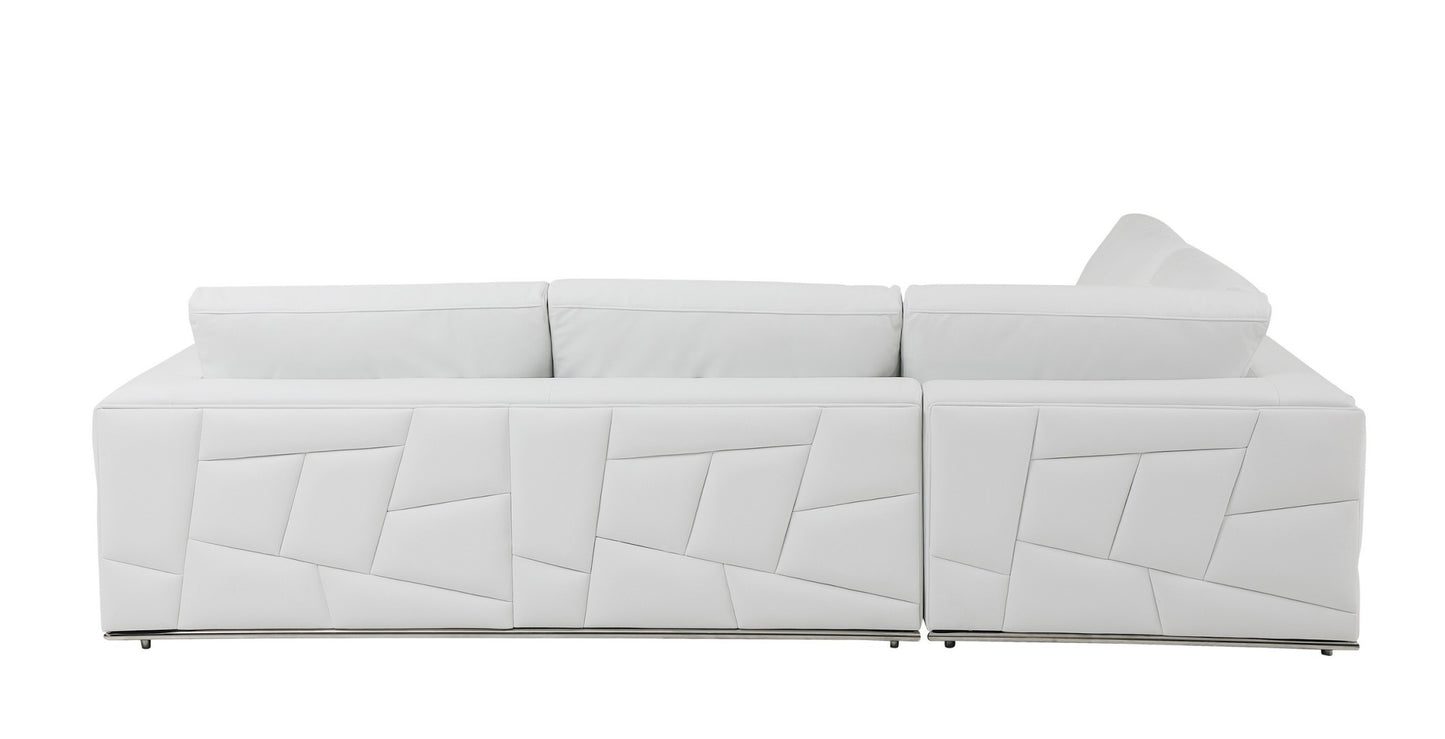 White Italian Leather Reclining L Shaped Two Piece Corner Sectional