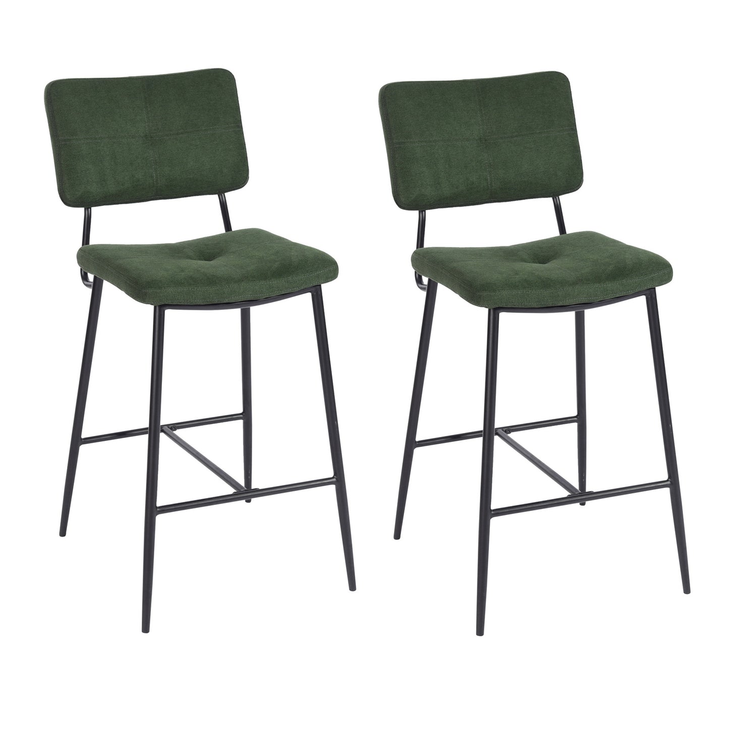 Set of Two 27" Green And Black Steel Low Back Bar Height Bar Chairs