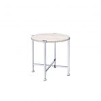 24" Chrome And White Oak Manufactured Wood And Metal Round End Table