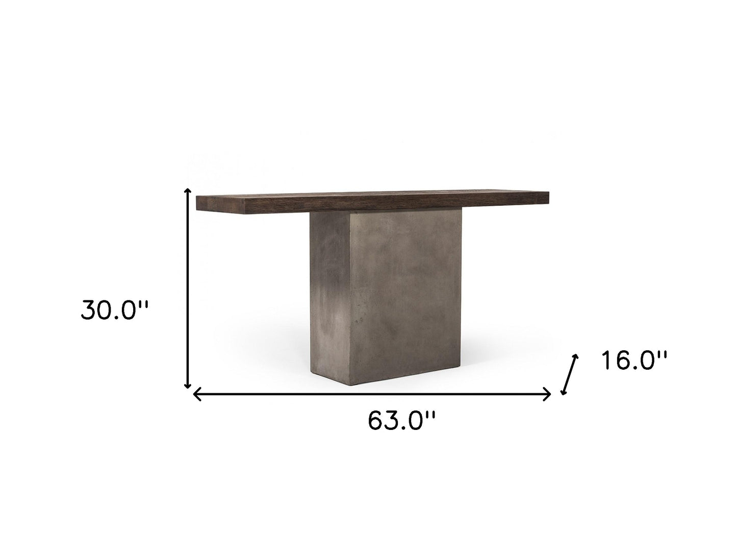 Industrial 63" Oak Wood And Concrete Pedestal Console Table