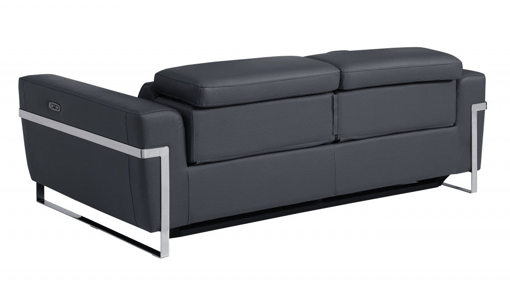 83" Gray And Silver Italian Leather USB Sofa