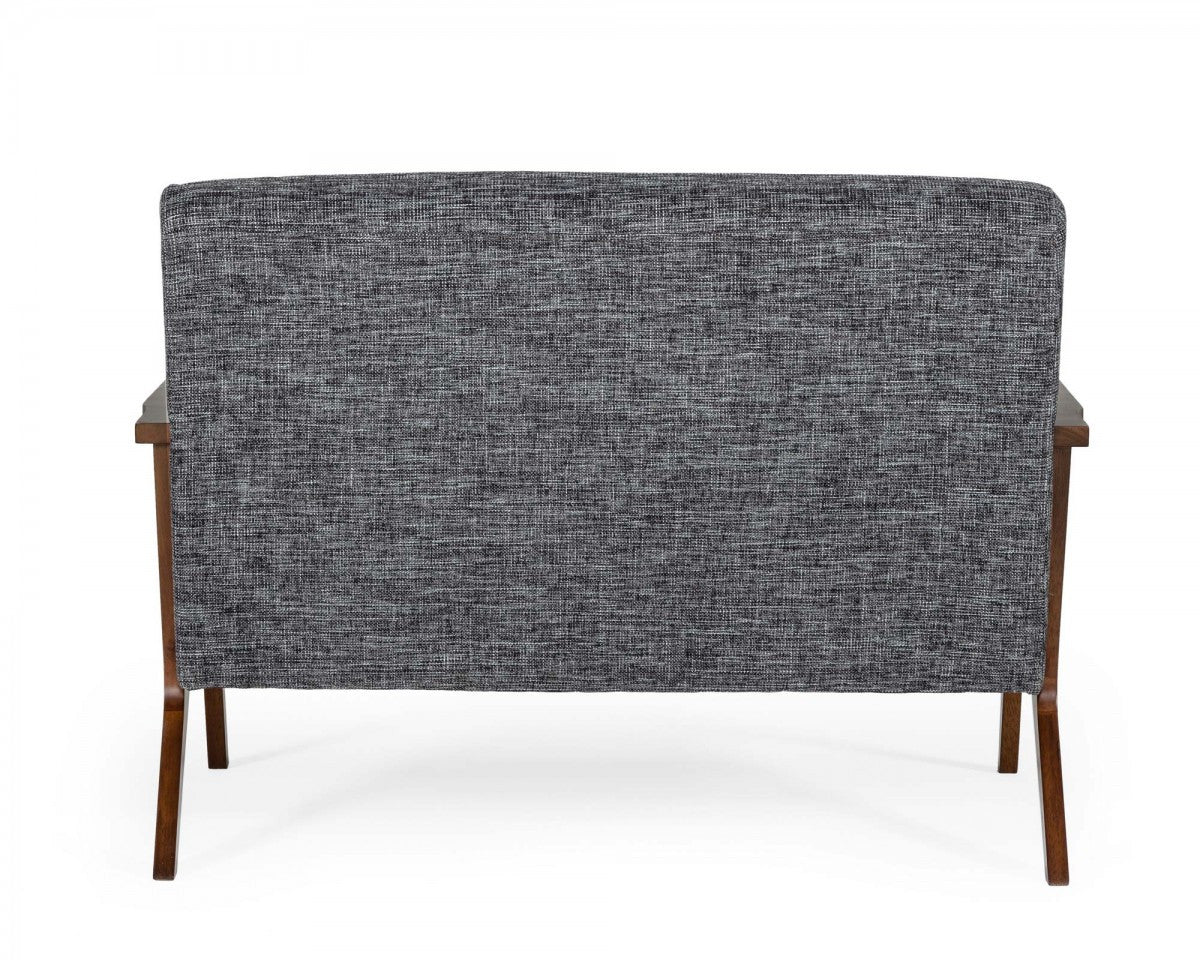 Compact 44" Grey Fabric And Walnut Veneer Loveseat