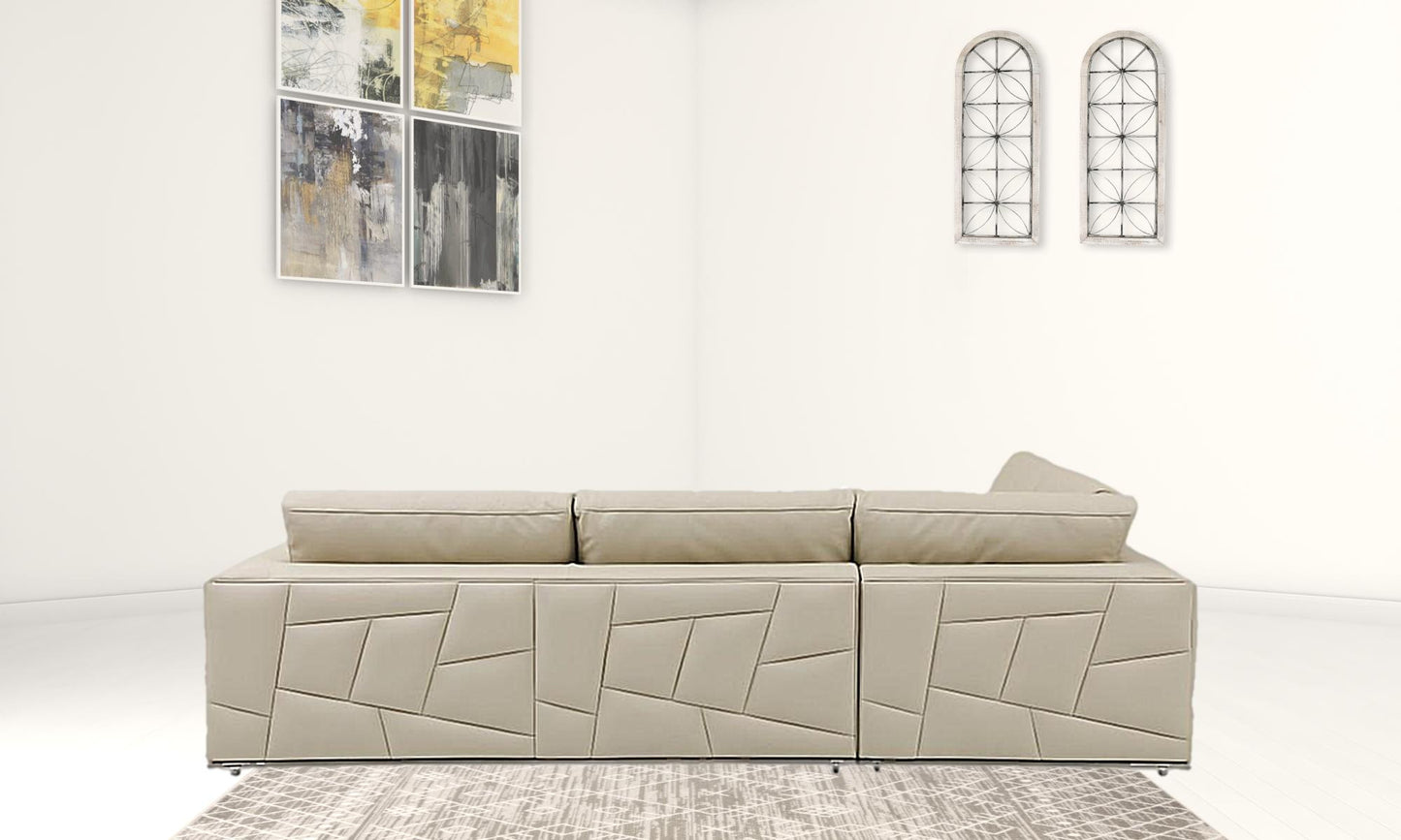 Beige Italian Leather Reclining L Shaped Two Piece Corner Sectional