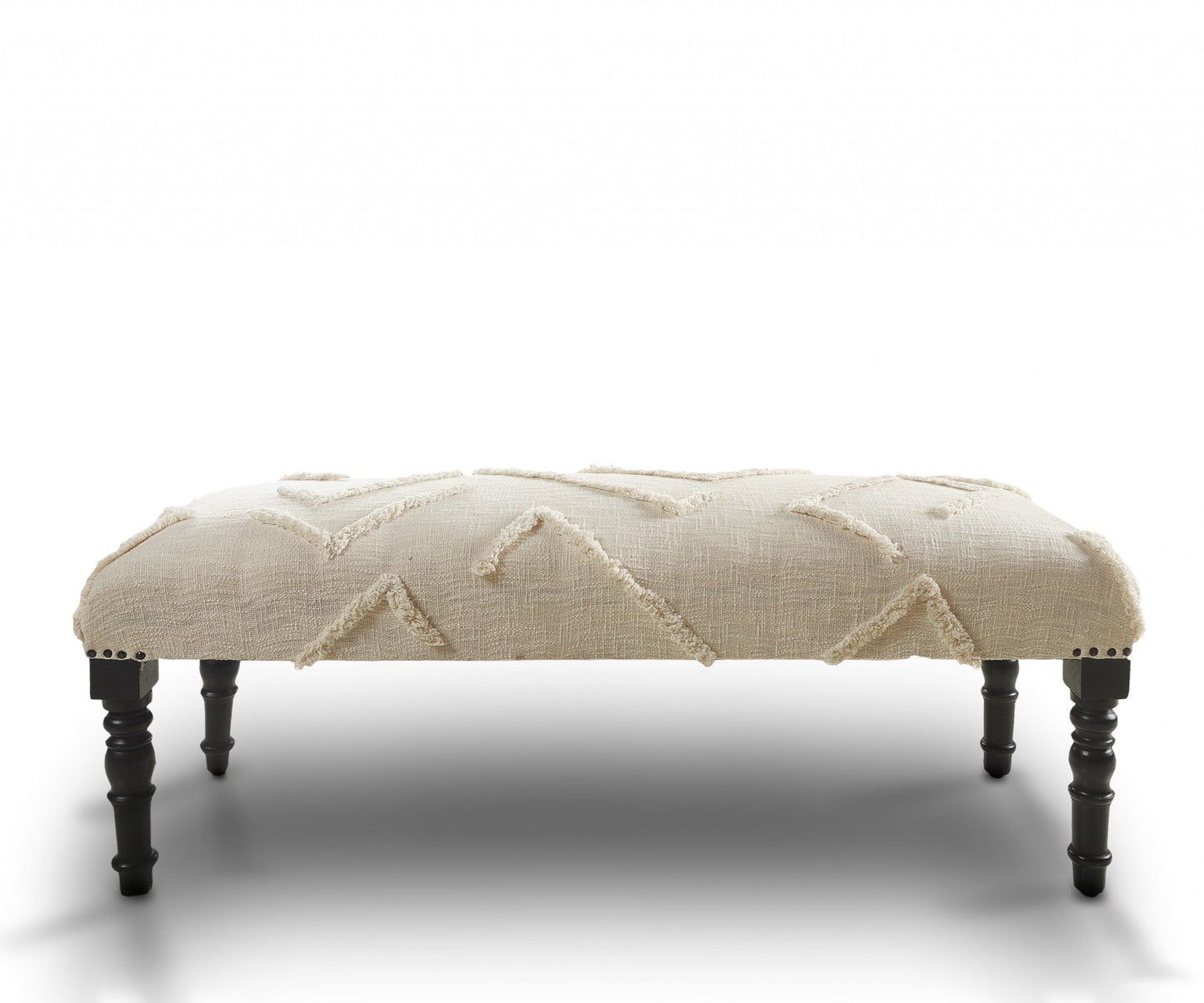 47" Cream And Black Leg Abstract Upholstered Bench