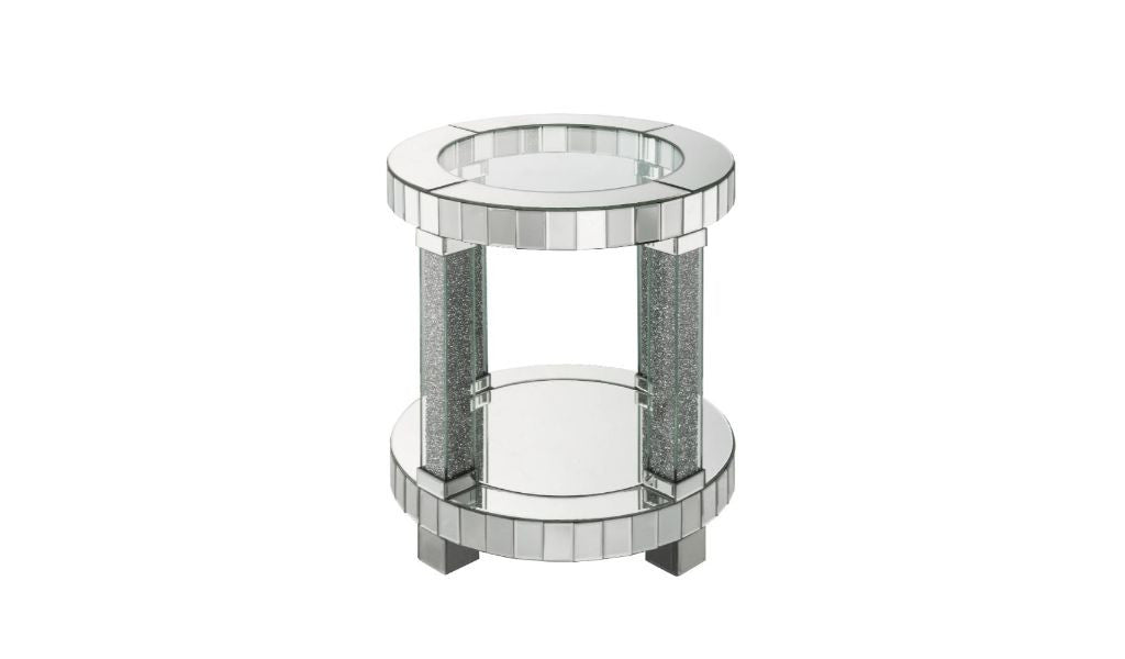 24" Clear Glass And Mirrored Round End Table With Shelf