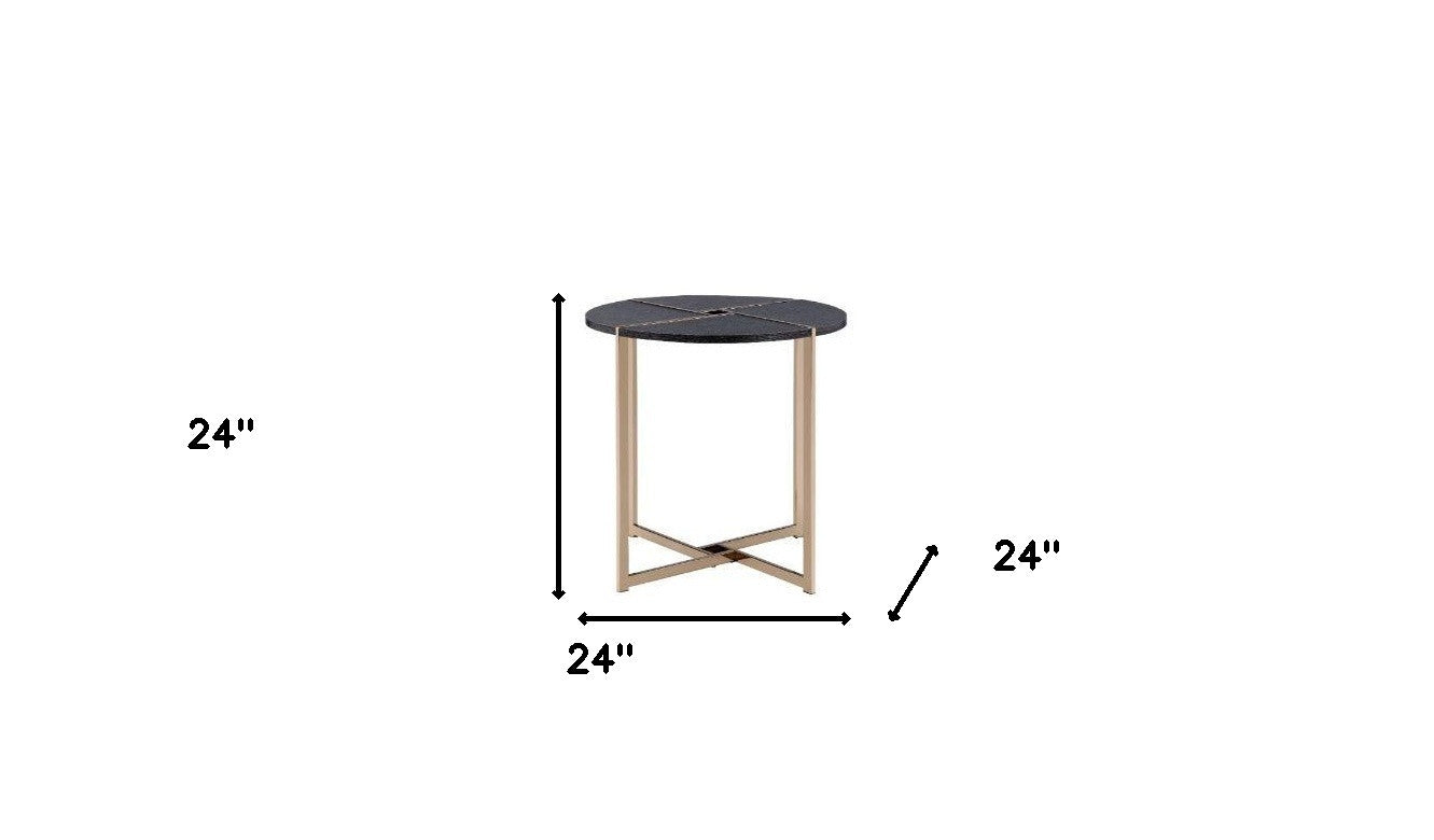 24" Champagne And Black Manufactured Wood And Metal Round End Table