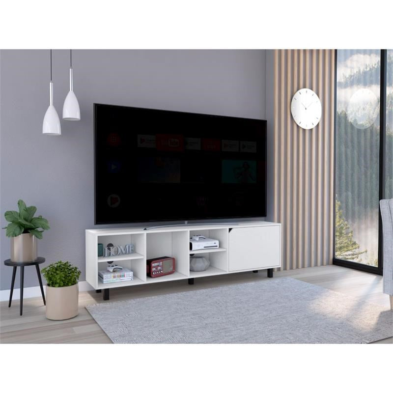 71" White Particle Board Open Shelving TV Stand