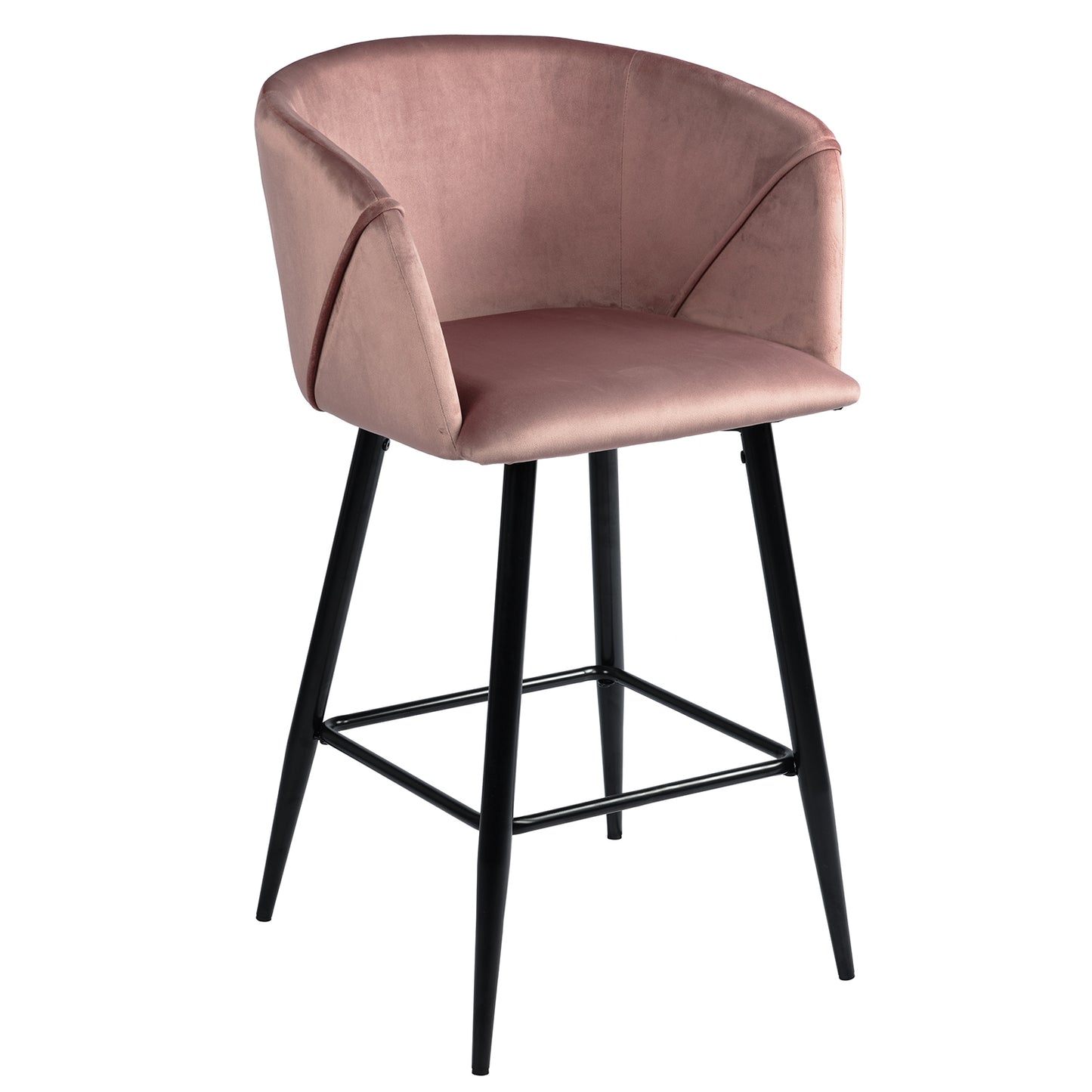 Set of Two 28" Rose Pink And Black Velvet And Steel Bar Chairs