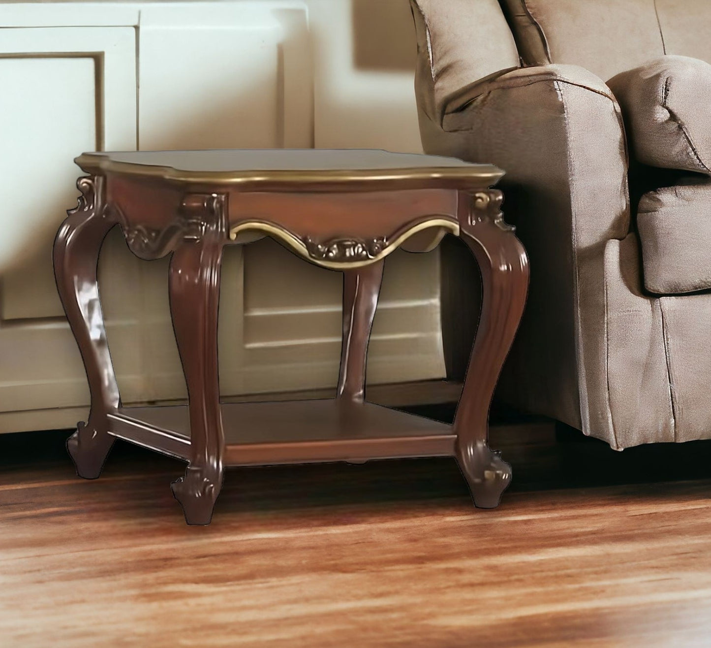 24" Honey Oak Solid Wood And Polyresin Square End Table With Shelf